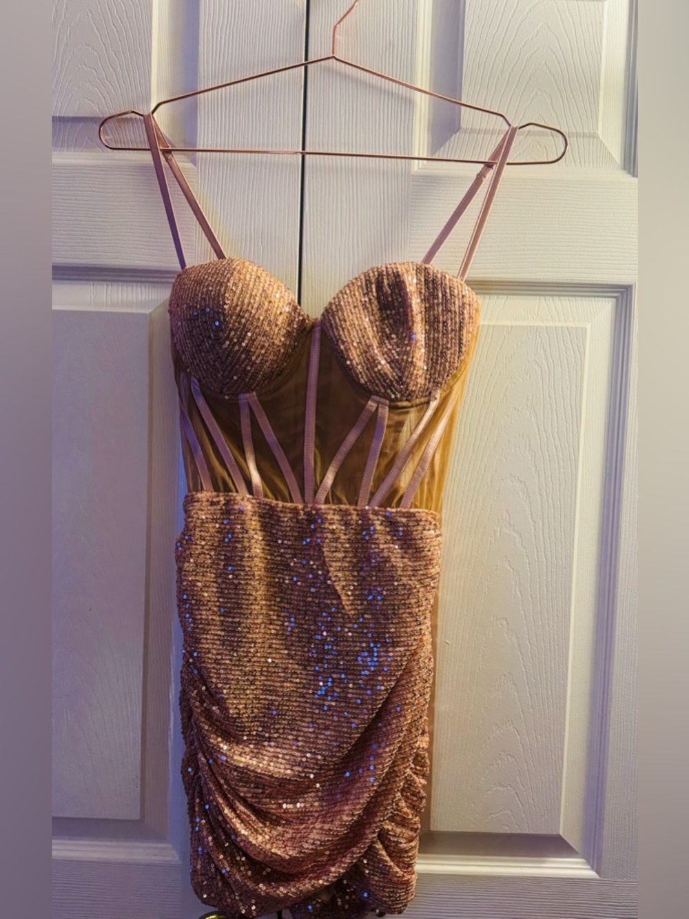 Fashion Nova Rose Gold Sequin Bustier Mini Dress